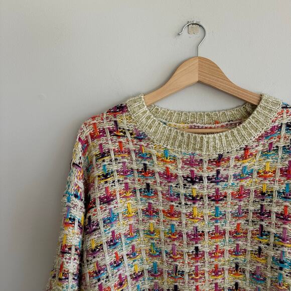 Anthropologie Stellah Tinsel Gold Metallic Tweed Pullover Sweater M - Picture 4 of 8